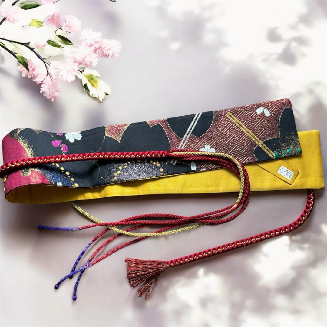 【くぅちゃん】クロスサッシュベルト＊帯締め一体型｜袋帯リメイク 帯締め3種