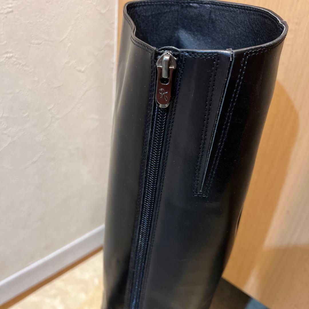 黒 ロングブーツ 低ヒール