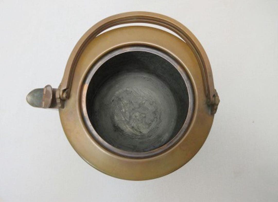 美品 茶道具 島倉堂製 銅 水注 やかん 薬缶 口蓋付 銅印 重さ約0.9KG