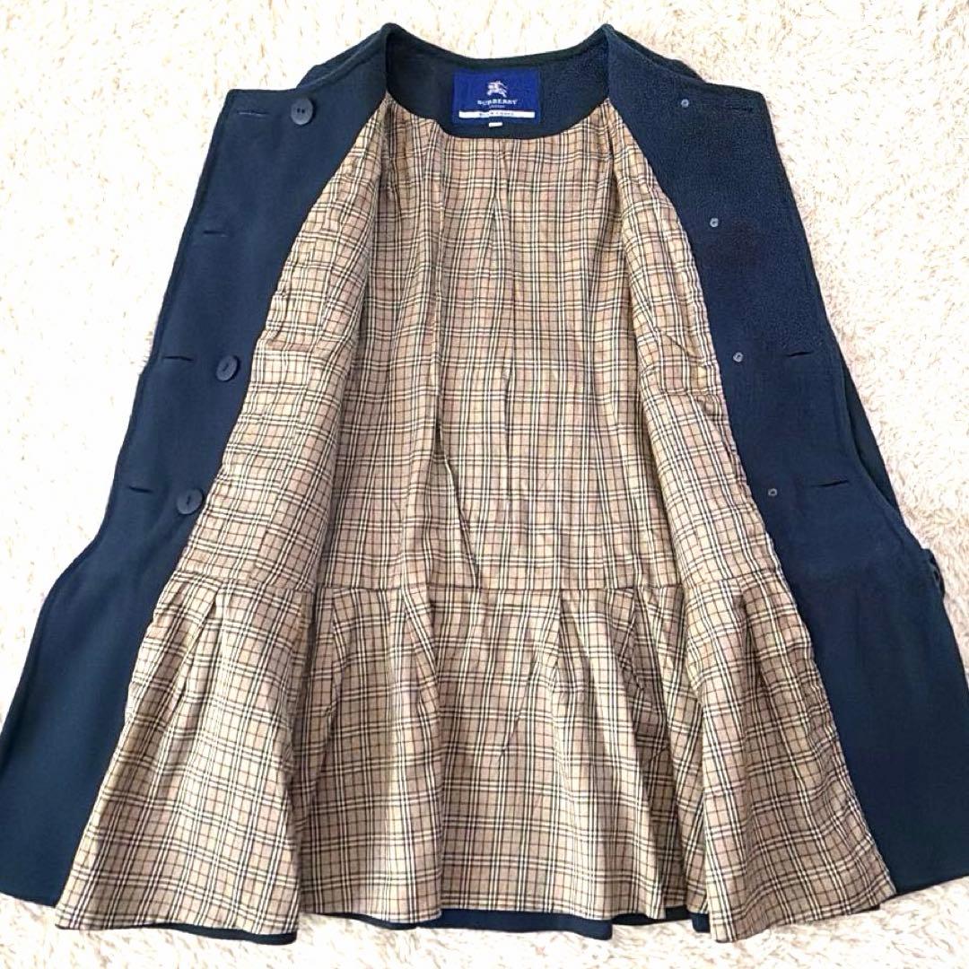 【極美品】バーバリーブルーレーベル ノーカラーコート ノバチェック 38
