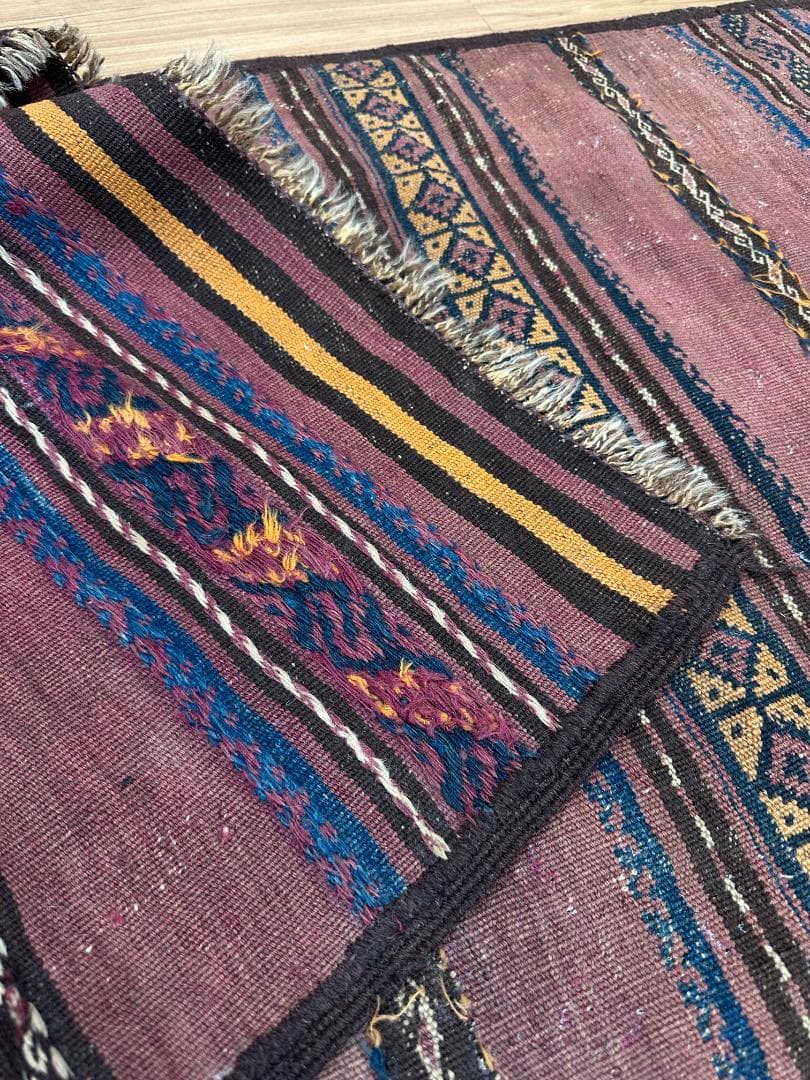 下敷きアフガン手織りキリム ランナー トライバルラグ ヴィンテージラグ