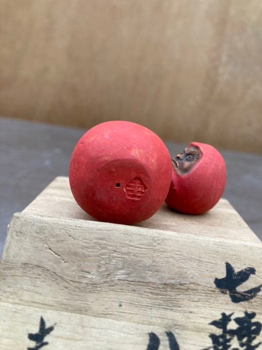 圭泉 作 北村 圭泉 ？ 七転八起 陶器 素焼 ダルマ 達磨 置物 小物 和
