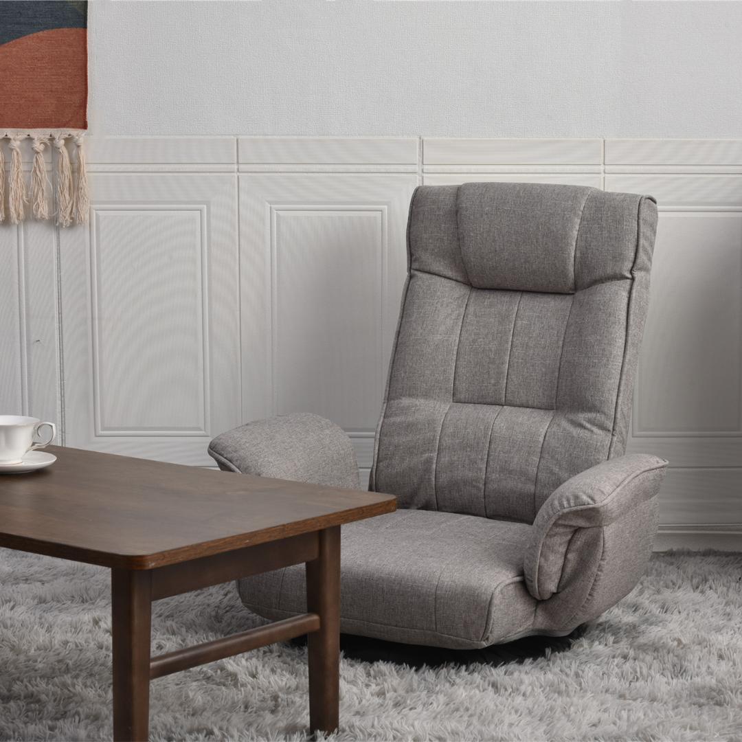 【ライトグレー】回転式座椅子 肘掛けハイバック 座いすリクライニング チェアー