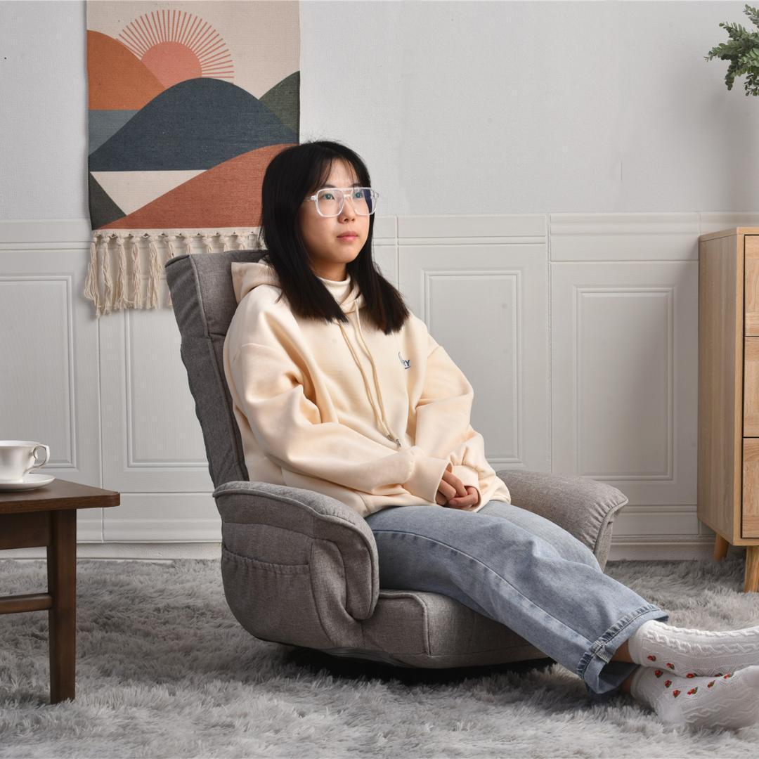 【ライトグレー】回転式座椅子 肘掛けハイバック 座いすリクライニング チェアー