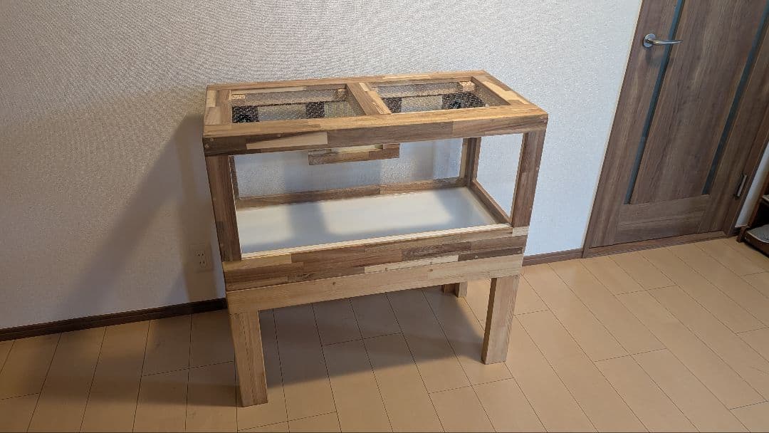 アカシア集成材15ミリ幅90縦45奥行45全面アクリル板仕様 蜜蝋オイル仕上げ！