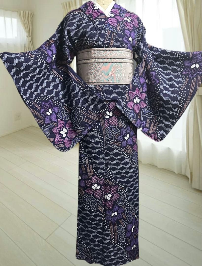 2点セットトールサイズ✨新品美品✨有松鳴海絞り浴衣　藍染に紫