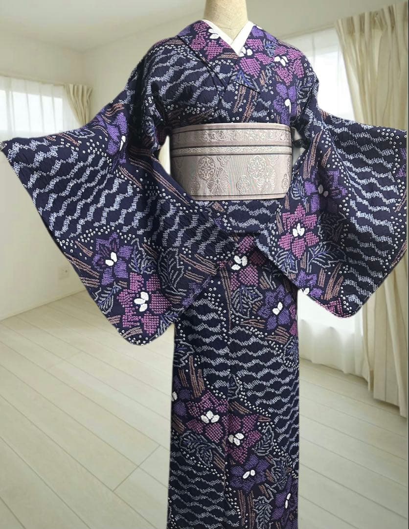 2点セットトールサイズ✨新品美品✨有松鳴海絞り浴衣　藍染に紫