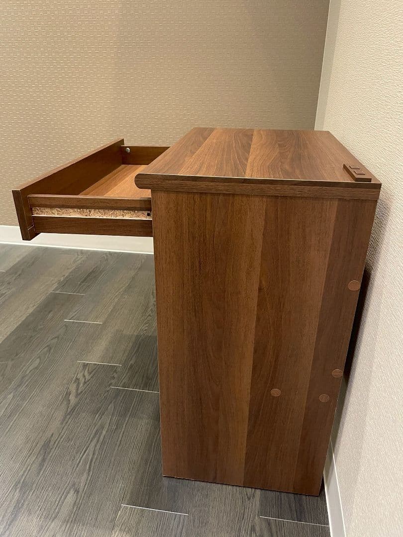 ダークブラウン パソコンデスク 引き出し付き