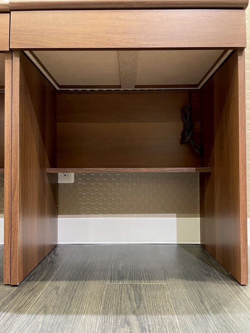 ダークブラウン パソコンデスク 引き出し付き