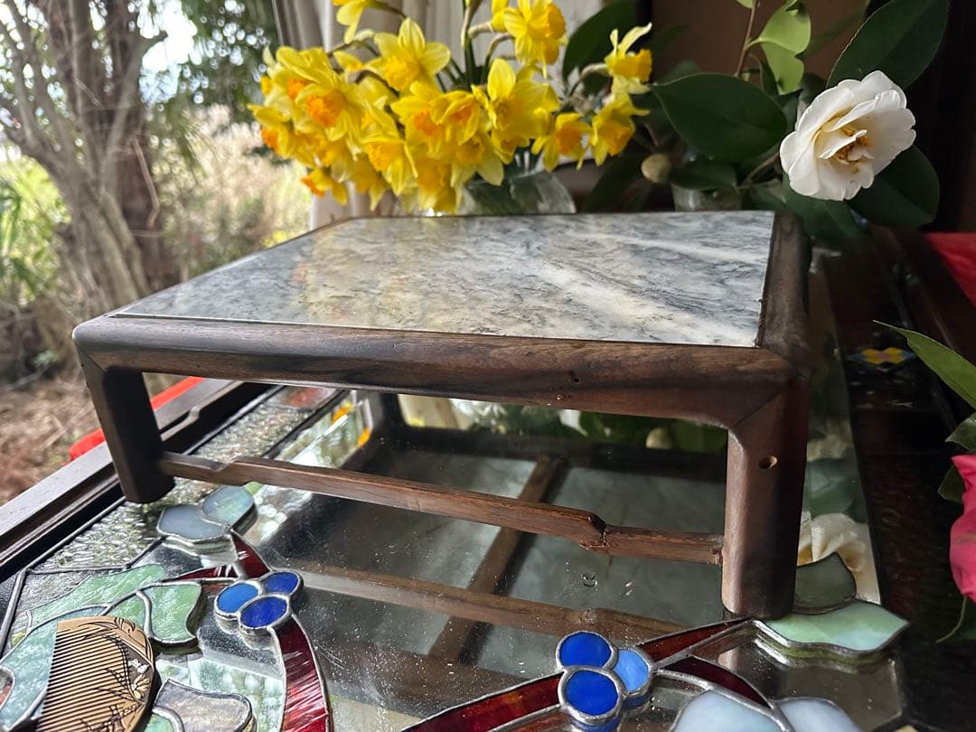 超限定7月16日20時迄‼️KUROGAKI❌大理石飾り台白❌黒黒柿孔雀杢飾台1客