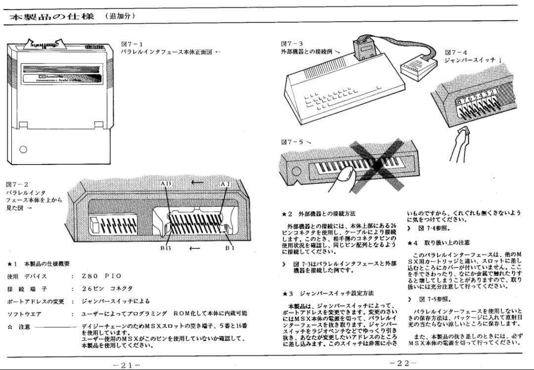 MSX パラレルインターフェースカートリッジ(Z80 PIO)
