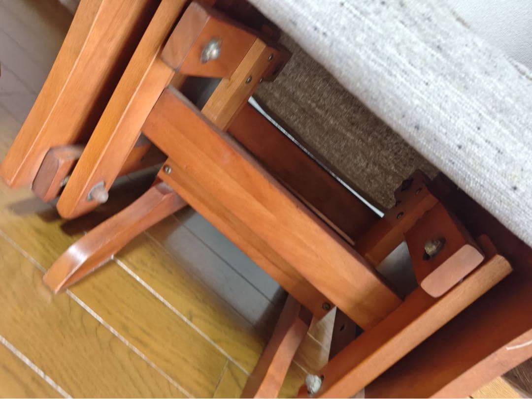 【最終価格！美品】アンティークロッキングチェア＆オットマン　ファブリック張替済