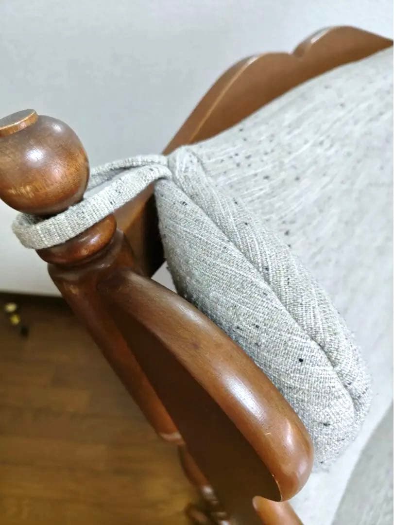 【最終価格！美品】アンティークロッキングチェア＆オットマン　ファブリック張替済