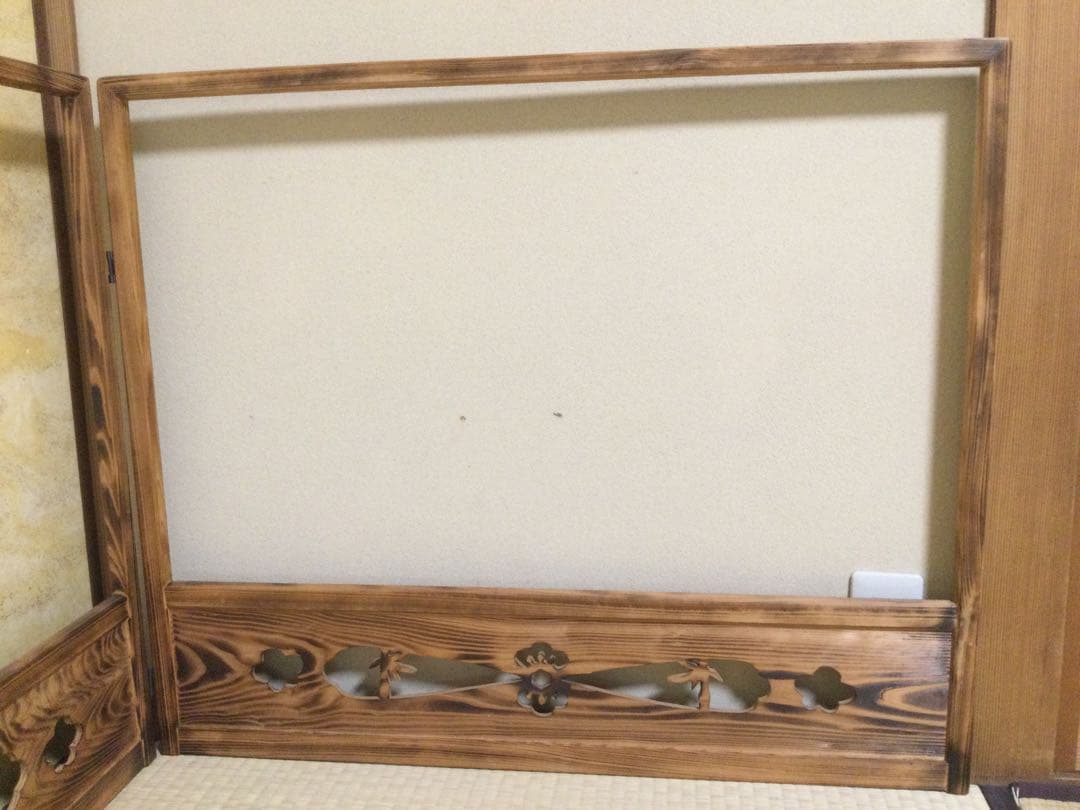 風炉先屏風 総焼杉材 透かし彫り 茶道具 間仕切り L233