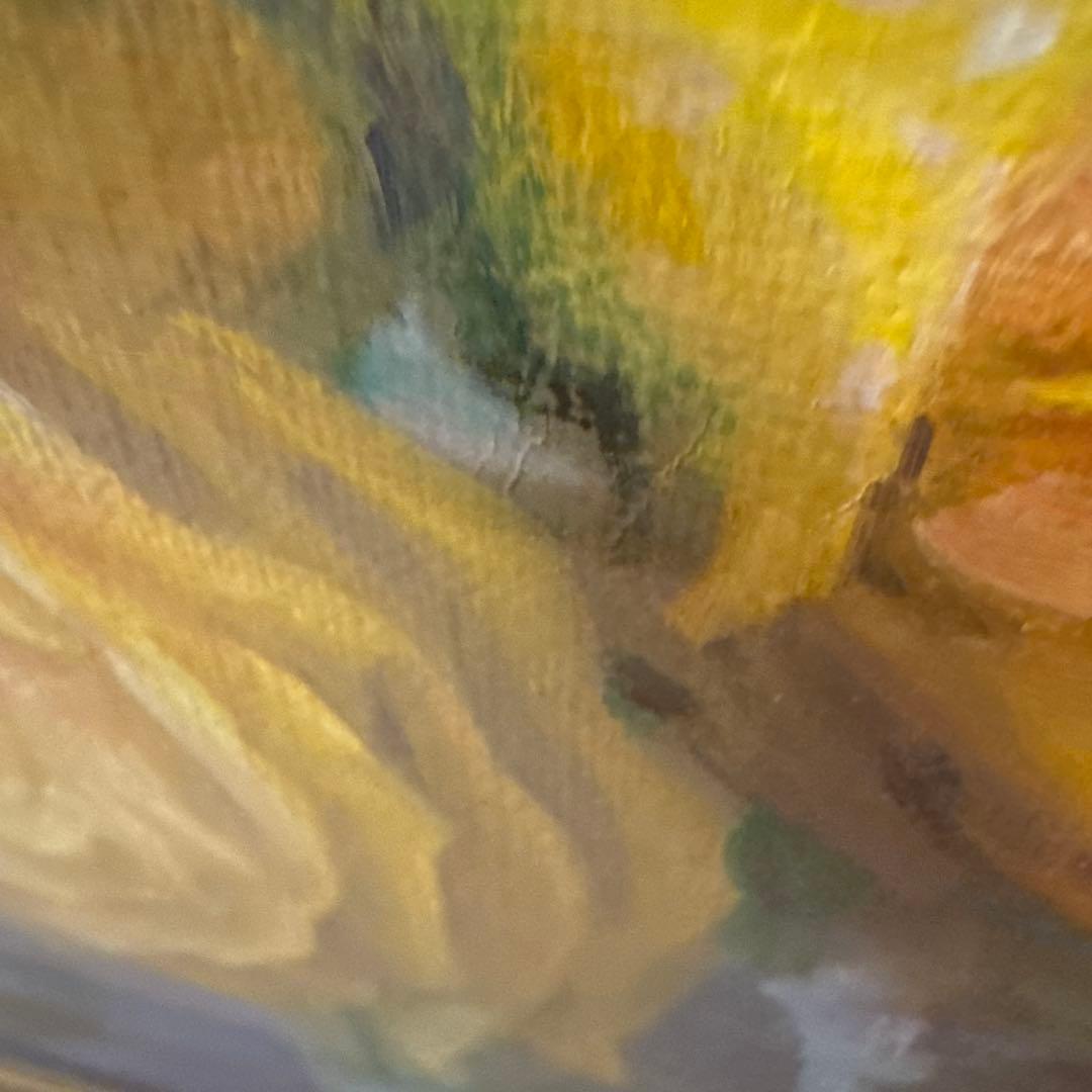 油彩画 原画 額装あり 花の絵 バラ 黄色 静物画 作家サイン入り