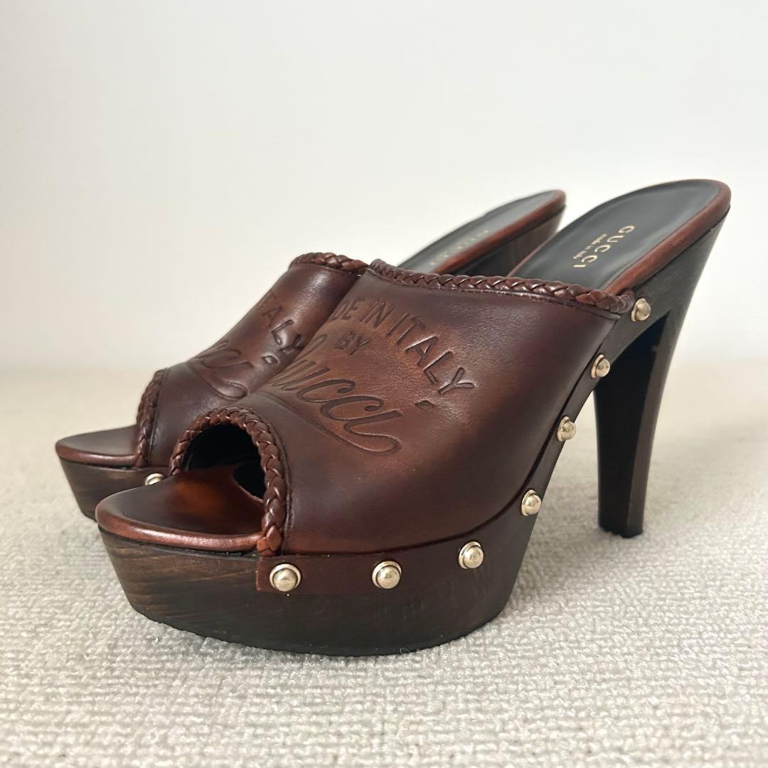 GUCCI グッチ サンダル ヒール レザー 25cm 38