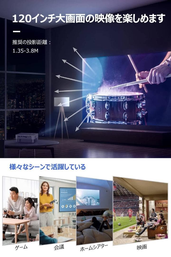 高性能WiFi Bluetoothプロジェクター ホームシアターに最適