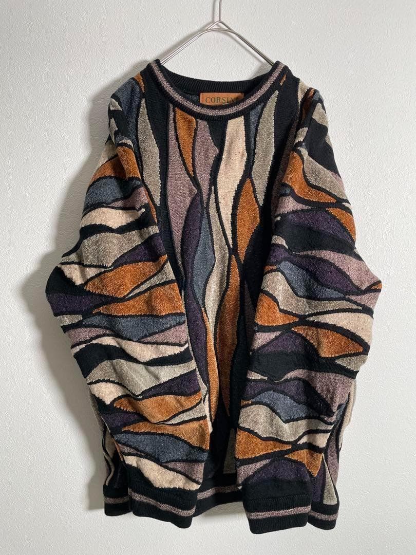 【個性派古着】レトロ CORSINI ITALIA 3Dニット L クージー風