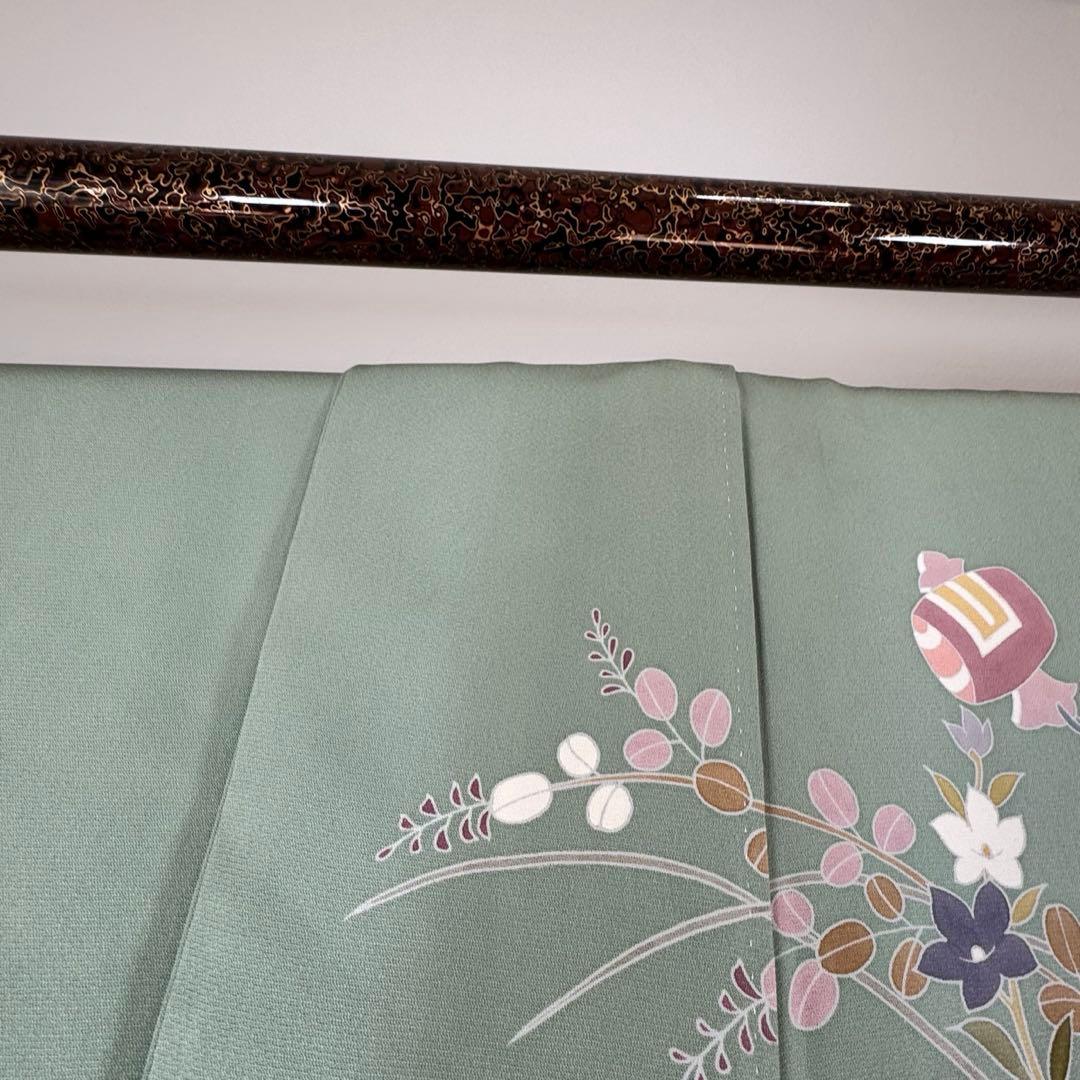 超美品　正絹　袷　訪問着　トールサイズ　春色　緑　裄長め　165裄69.5