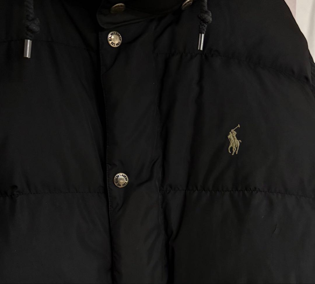 ポロラルフローレン ゴールドポニー刺繍 ダウンジャケット フード付き ブラック