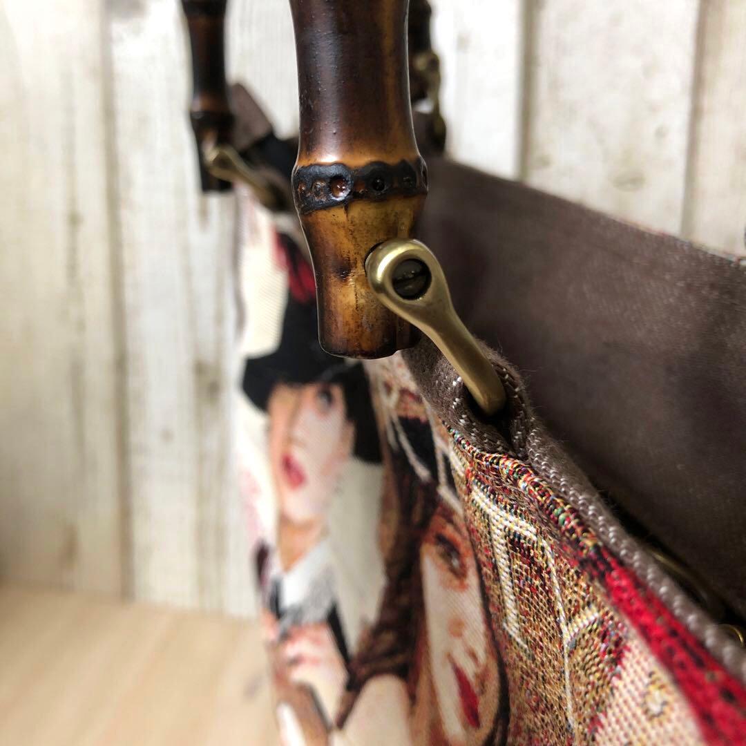 トートバッグ　ハンドメイド　デニムリメイク　ブラウン×ブラック　バンブー【新品】