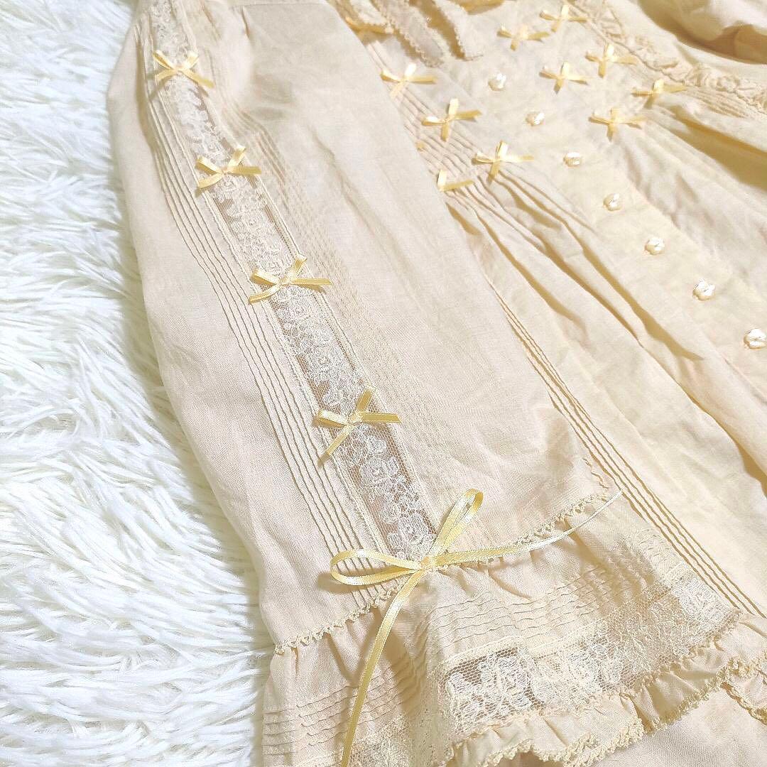 【美品】ピンクハウス 24年 ミニリボンいっぱいブラウス クリームイエロー