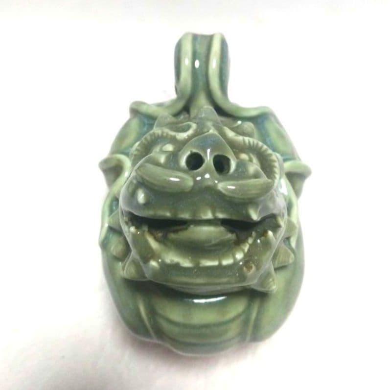 青磁獅子香炉　獅子型　香炉　獅子置物　茶道具　香道具　骨董品　美術品　時代物