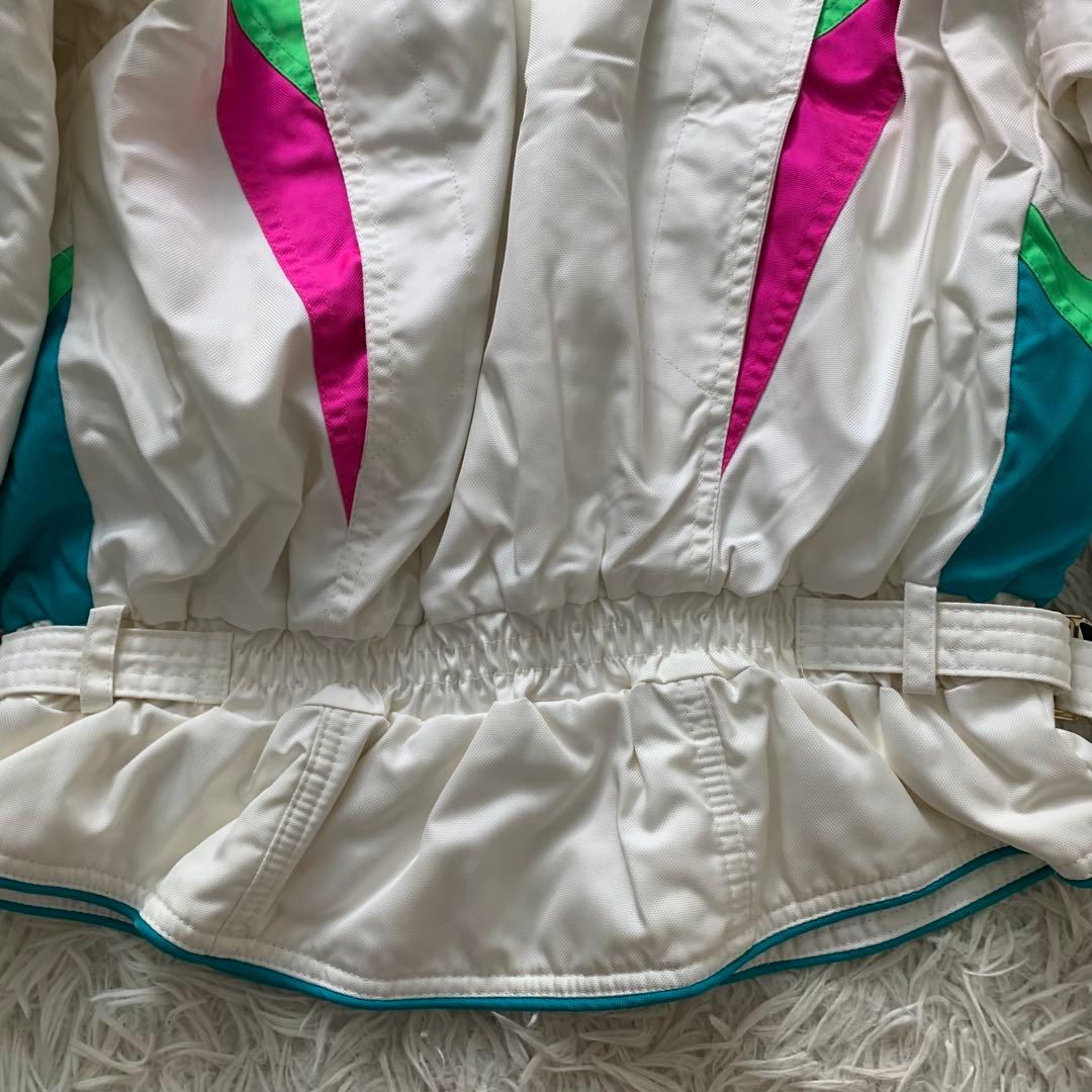 美品■アシックス レトロ　スキーウェア ホワイト マルチカラー M