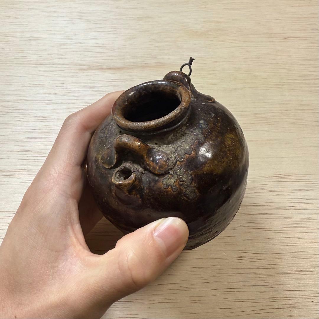 古瀬戸 鉄釉 小壷 水滴 花入 花生 江戸時代 茶道具 古美術 骨董 古常滑