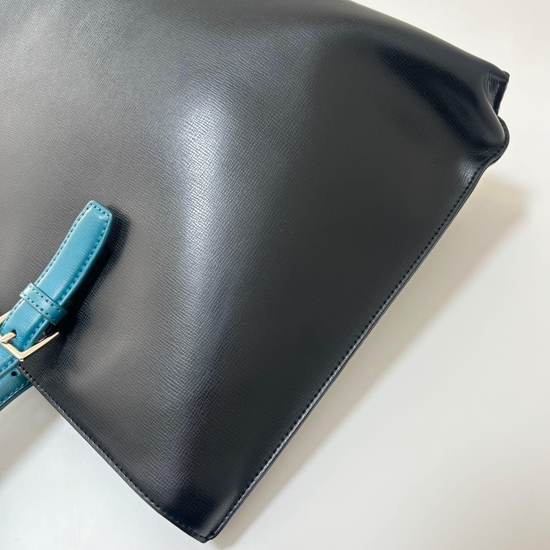 ポールスミス トートバッグ 黒×ターコイズ 本革 ビジネスバッグ A4収納可