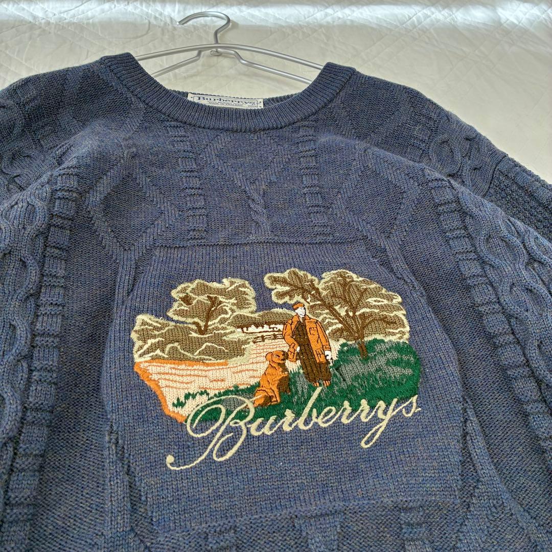Burberrys 刺繍 ケーブルニット メリノウール ヴィンテージ 古着