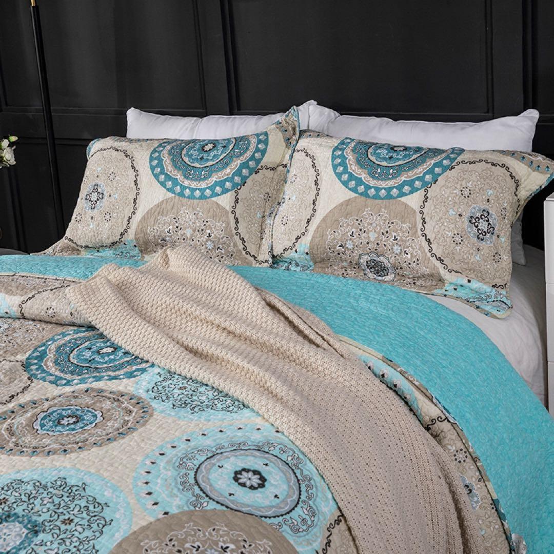 キルトベッドカバー3点セット綿マルチカバー キルティング 803