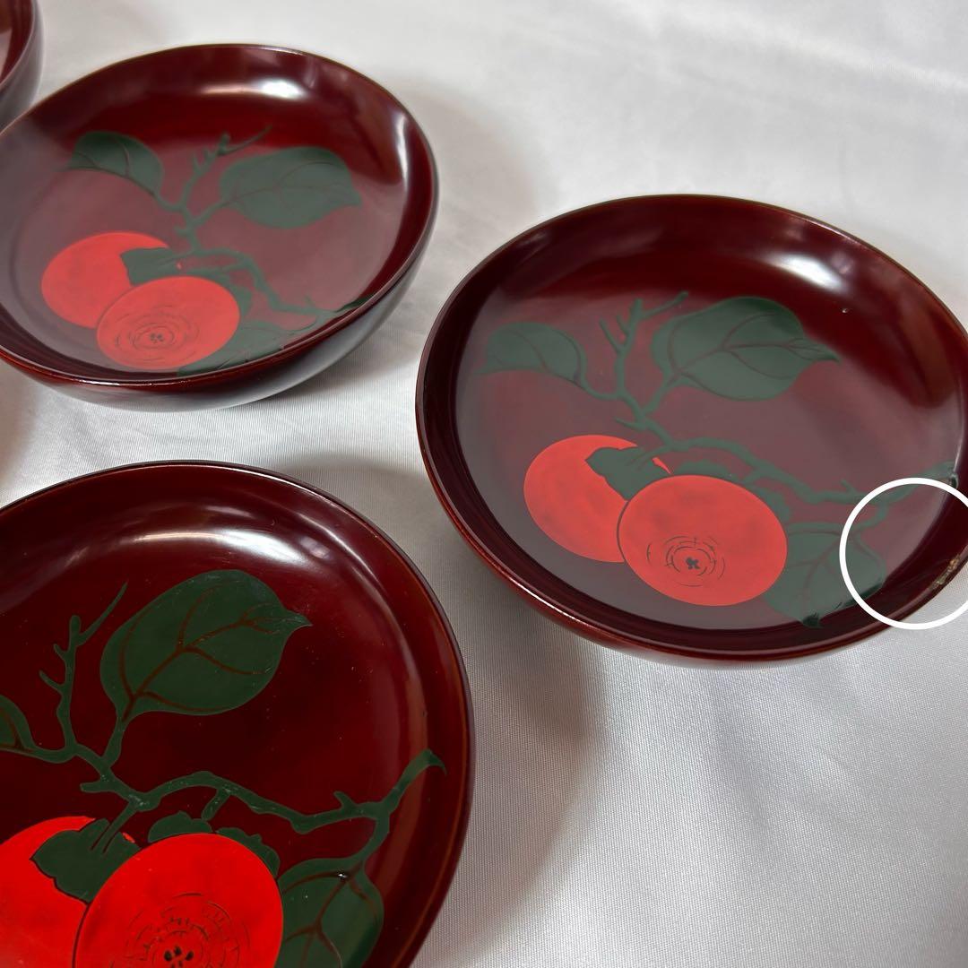 柿の柄がとても美しい【明治時代】の輪島塗 小皿 6枚