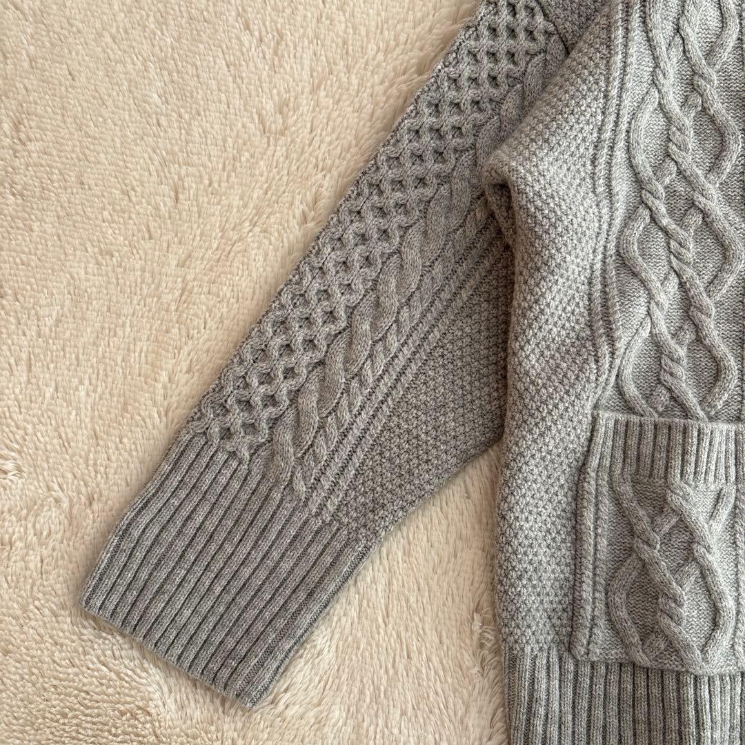 美品✨23区 ウール　カシミヤ　アランパターン　カーディガン　グレー　38