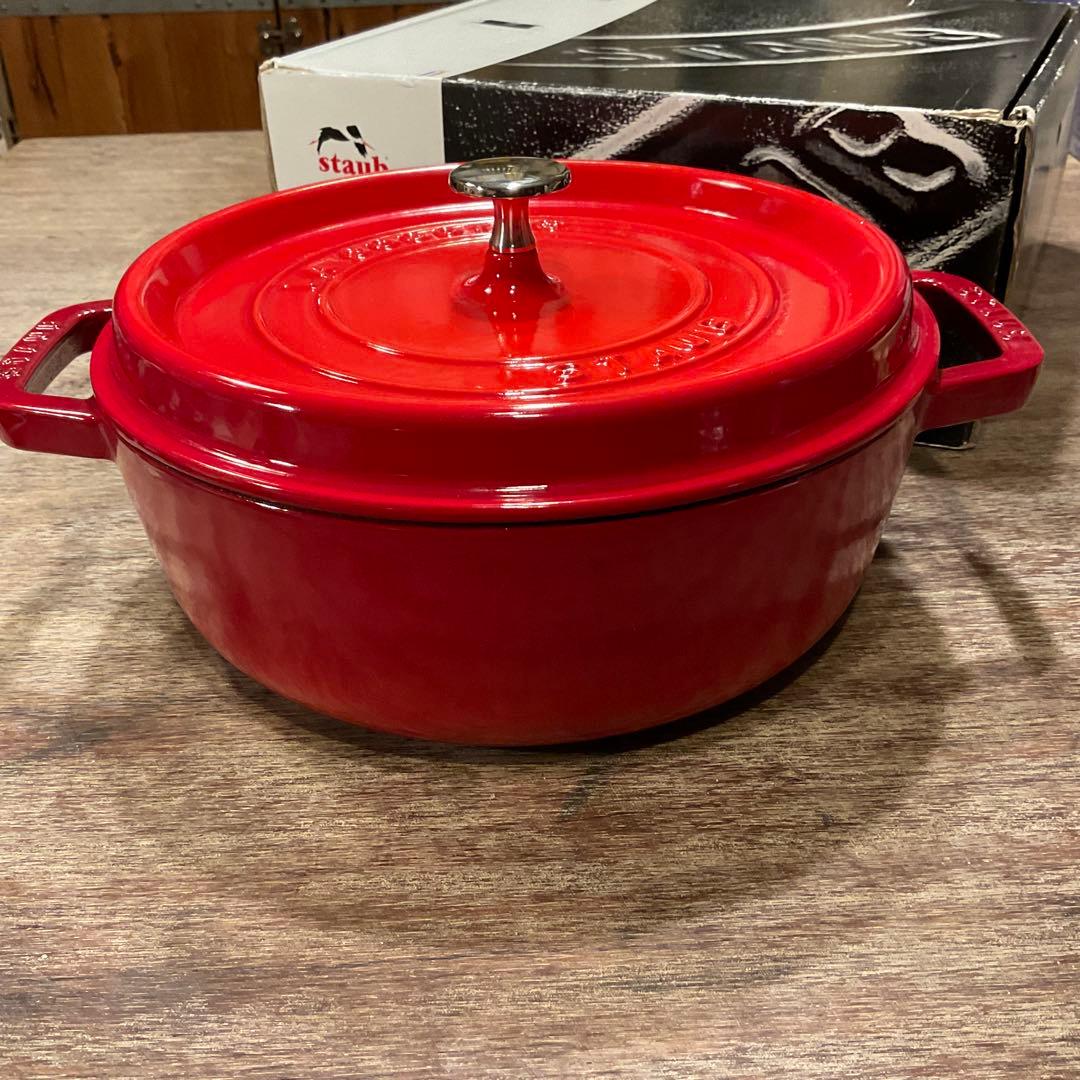 極美品！26cm ストウブ 浅型 シャロー ラウンド ココット チェリー