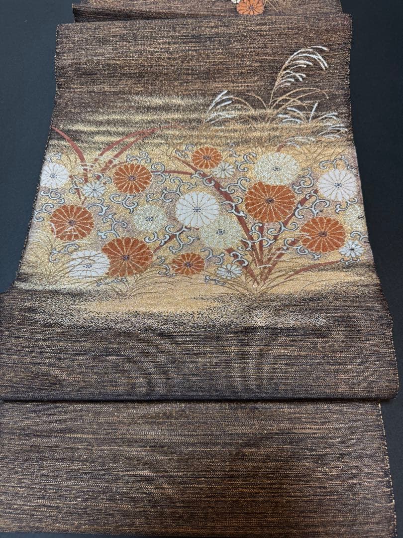 【極美品】ユネスコ無形文化遺産「伊那紬」本綴れ織併用「菊唐草文様」