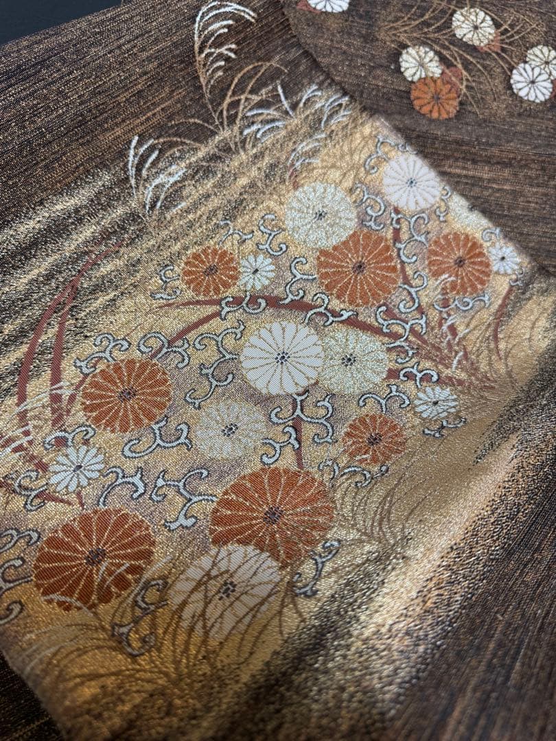 【極美品】ユネスコ無形文化遺産「伊那紬」本綴れ織併用「菊唐草文様」