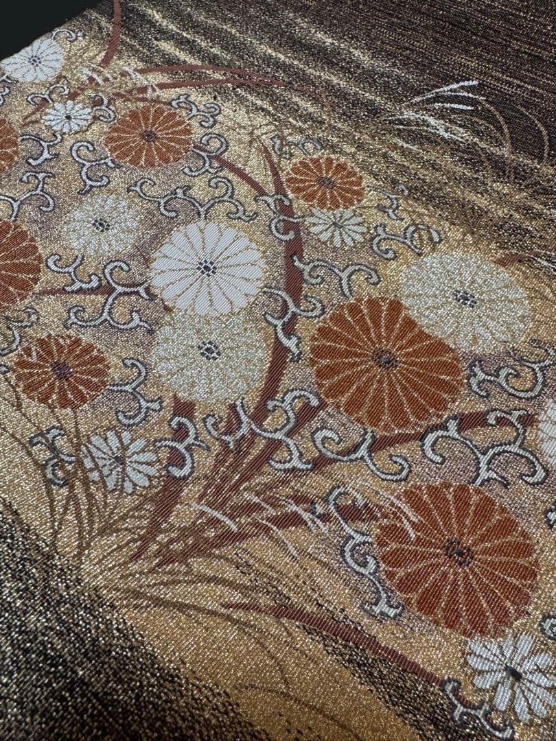 【極美品】ユネスコ無形文化遺産「伊那紬」本綴れ織併用「菊唐草文様」