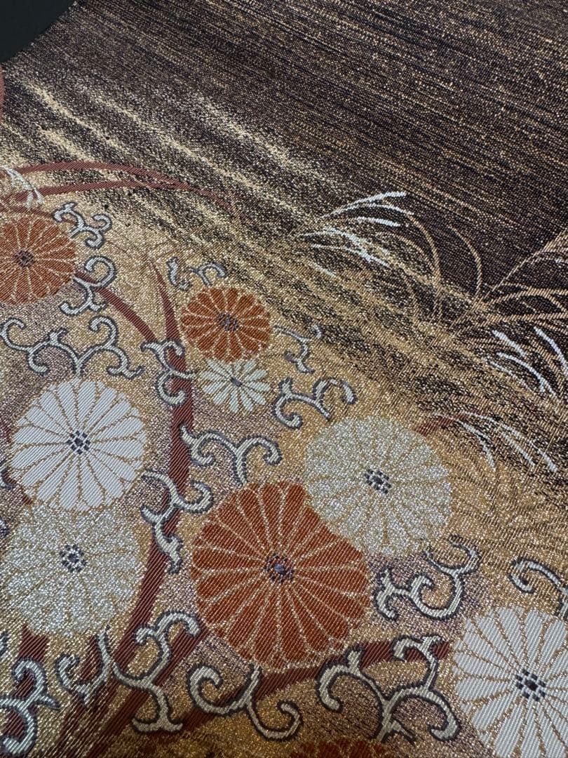 【極美品】ユネスコ無形文化遺産「伊那紬」本綴れ織併用「菊唐草文様」