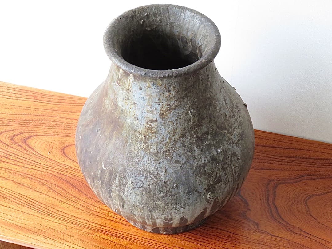 【値下】青娥窯　松元洋一作⑦　『自然釉花入』　穴窯焼成