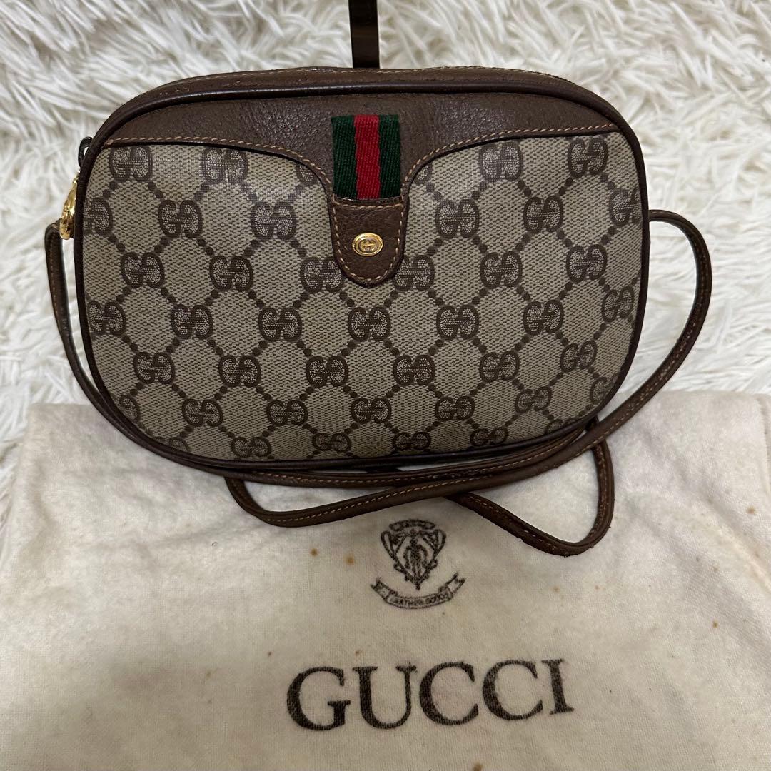 値下げ 袋付き グッチ GG 金具 レザー ショルダーバッグ シェリーライン