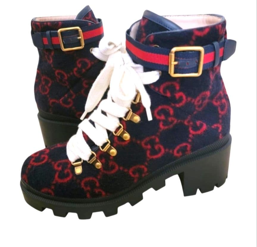 ら*び様 美品【GUCCI】グッチ ブーツGG柄 シェリーライン ブーティ 23