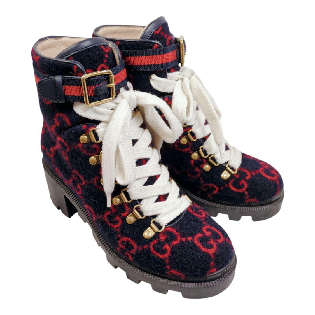 ら*び様 美品【GUCCI】グッチ ブーツGG柄 シェリーライン ブーティ 23