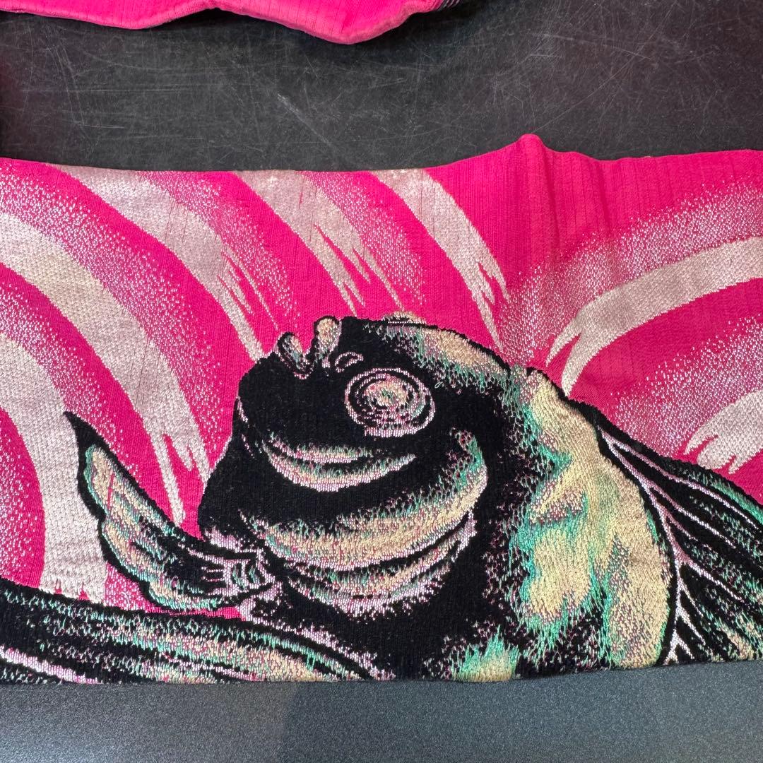 よ*る様 金魚柄 名古屋帯 ピンク　アンティーク　短尺　レトロホラー風　刺繍帯