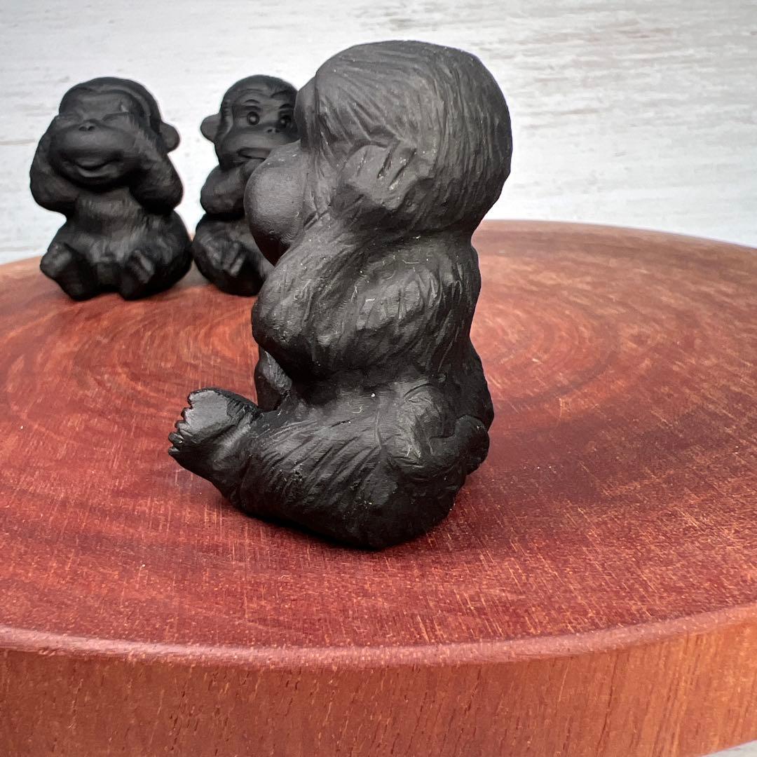 天然石　三猿　オブシディアン