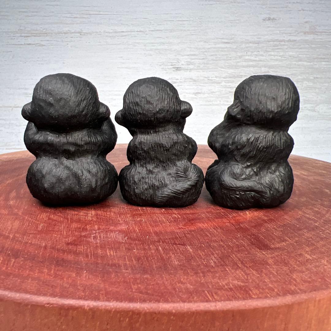 天然石　三猿　オブシディアン