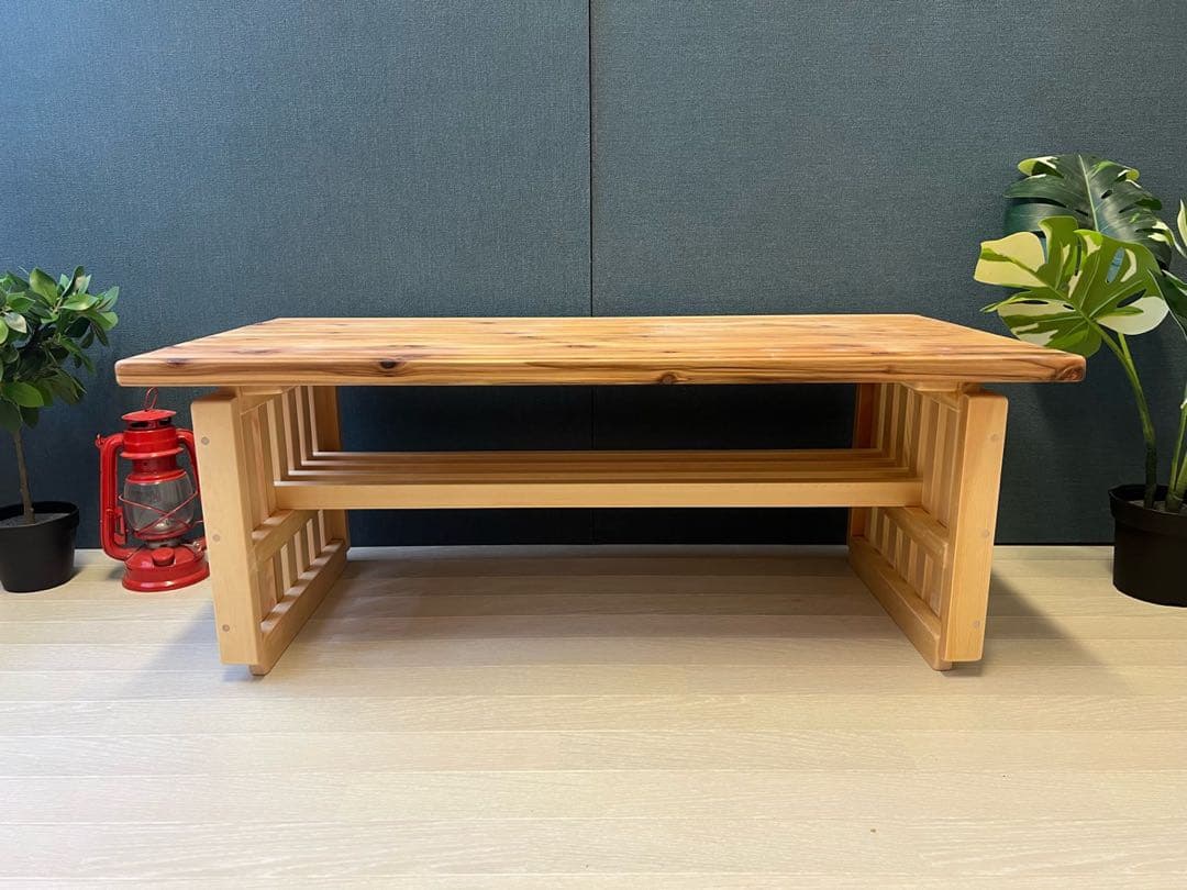 【オーダー】 ローテーブル 和風 木組縦格子 収納付き