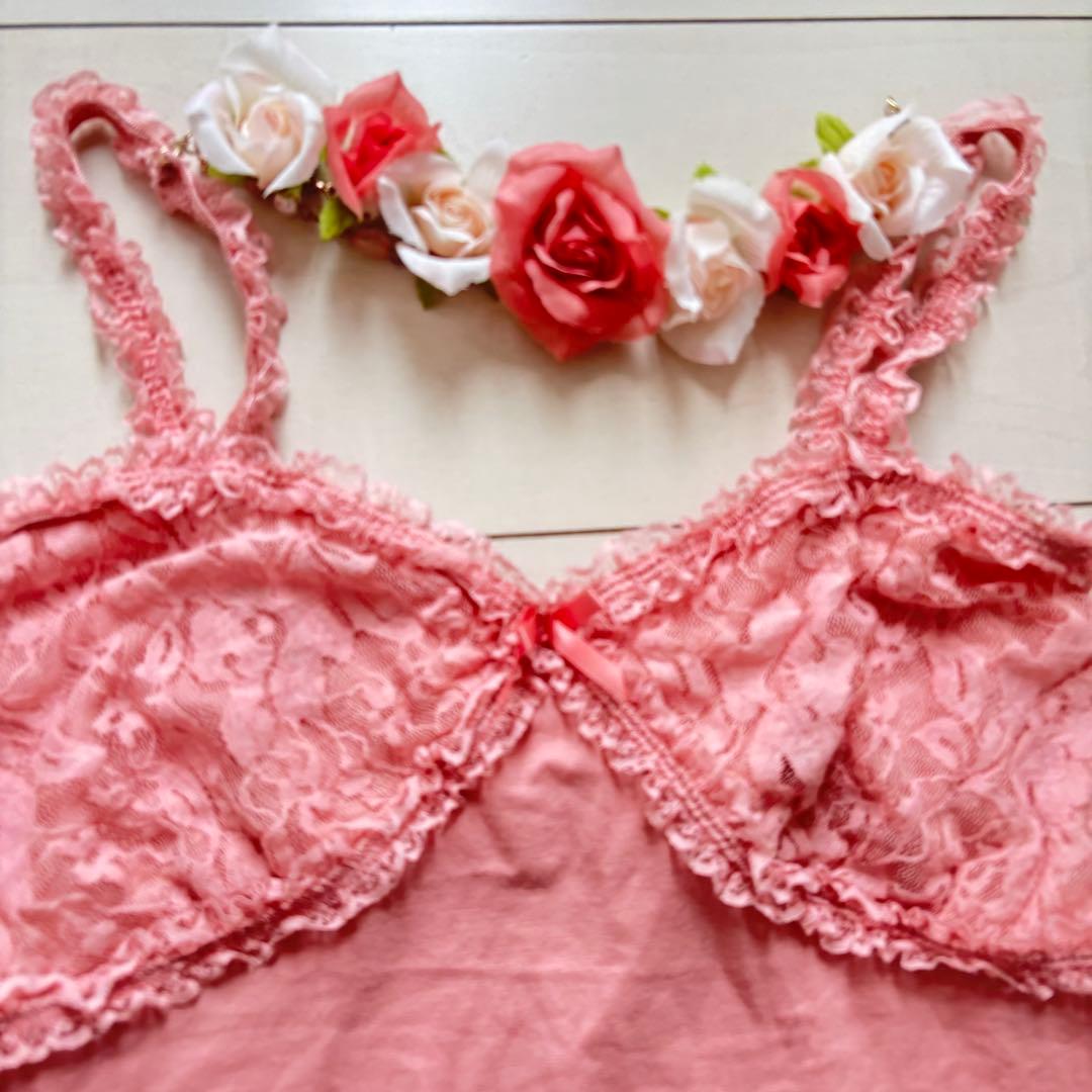 LIZLISA リズリサ キャミソール チャーム 薔薇 ローズ リボン ピンク