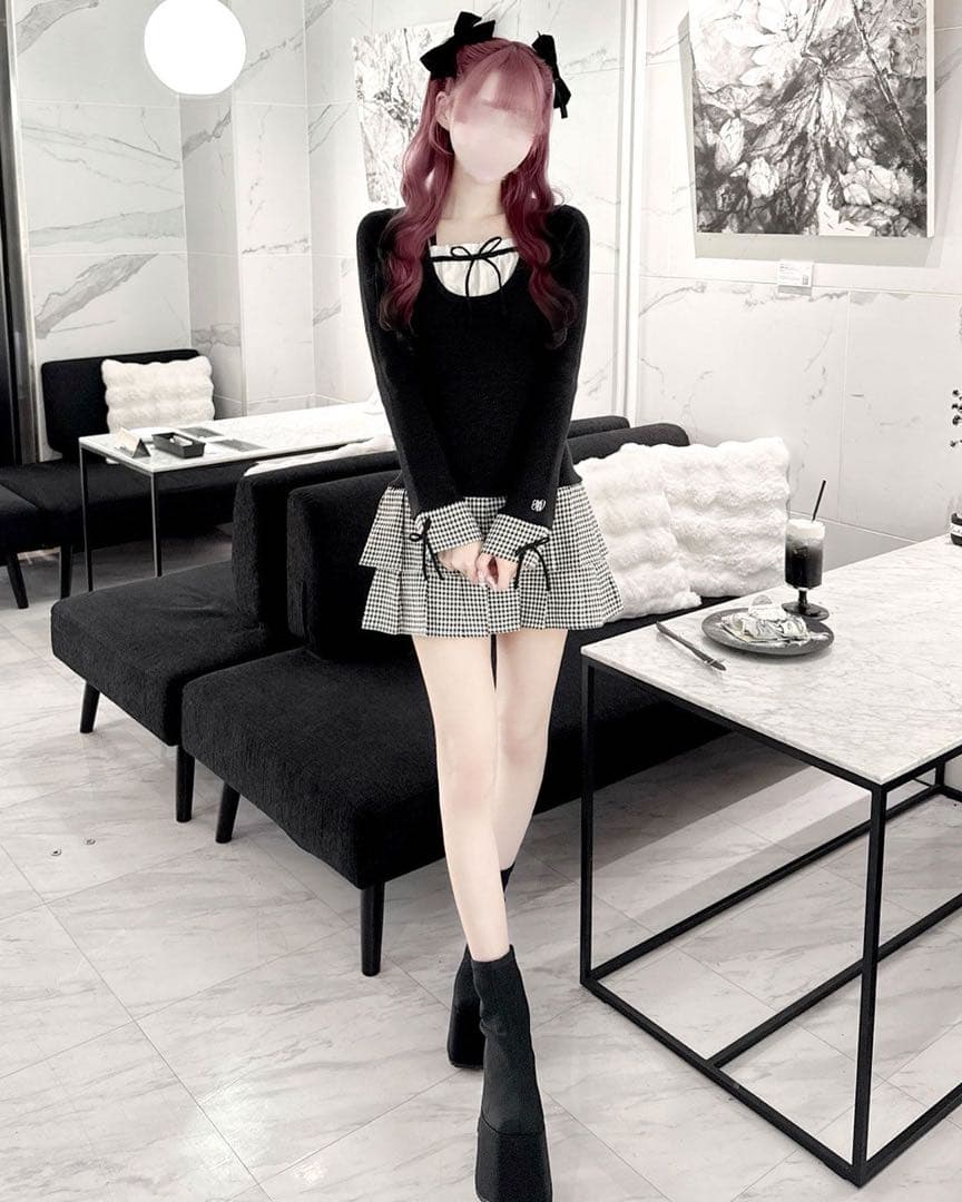 ミシェルマカロン ハニーミュウ 千鳥プリーツドッキングワンピース