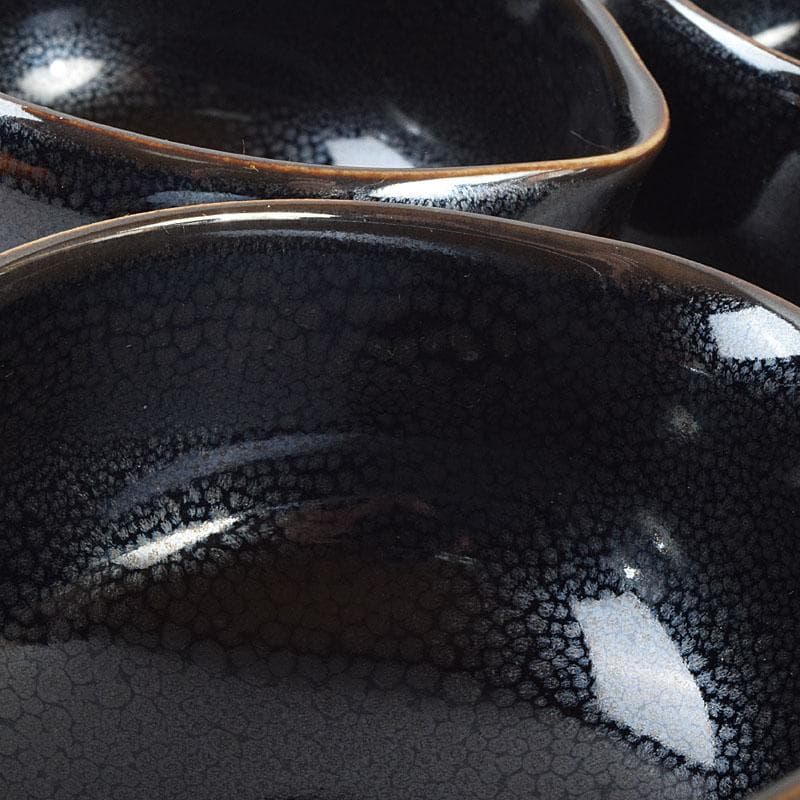 和食器　茶懐石　小杉焼　栄一窯　油滴天目釉　小鉢　五客　共布共箱　V　R9163